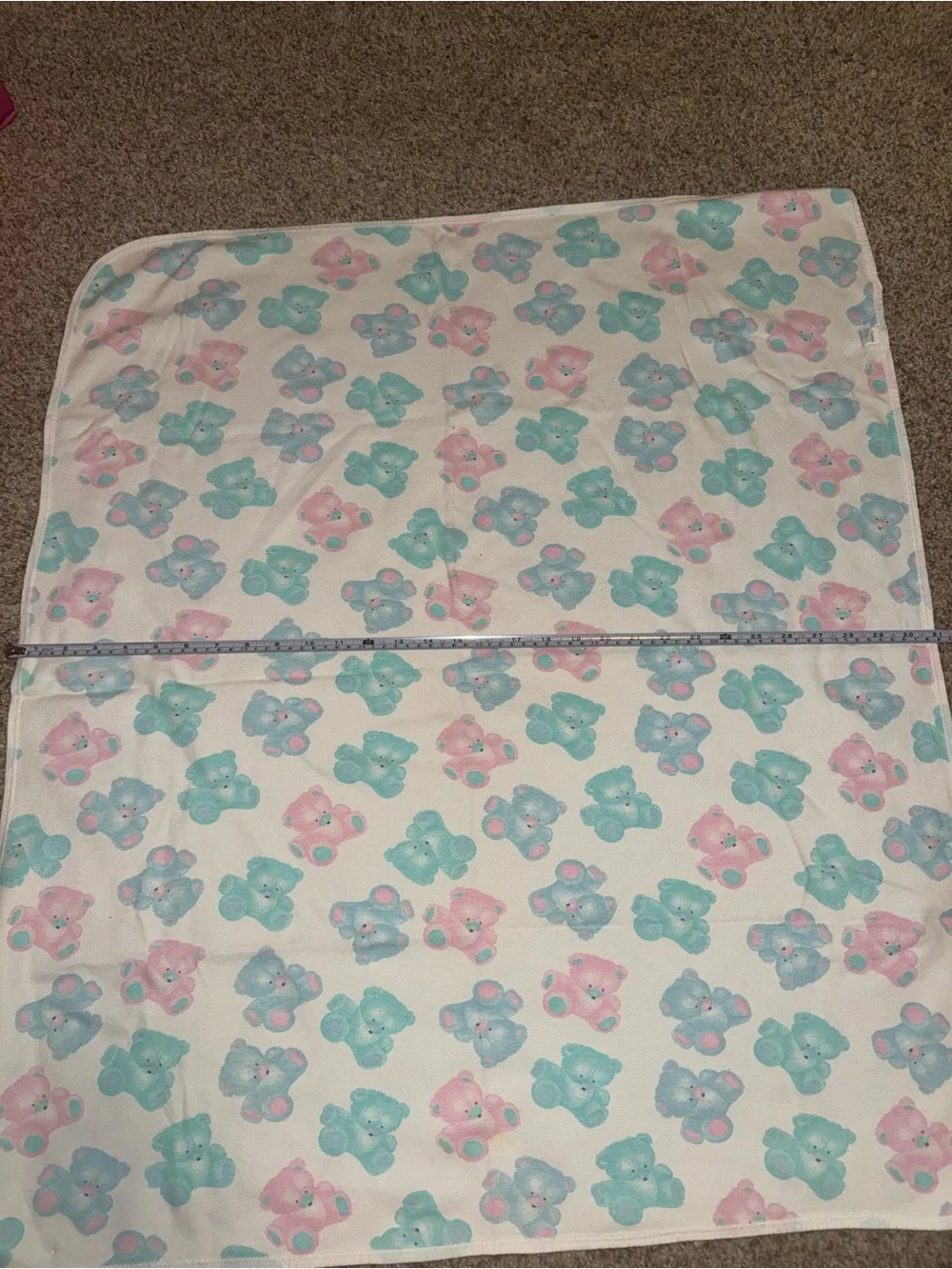 Vintage Carter's Pastel Bear Print Baby Blanket in Pink, Blue & Cream